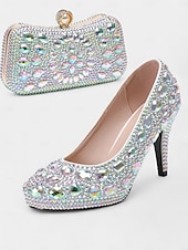 abordables Officiel-talons aiguilles ornés de cristaux dorés avec pochette assortie – ensemble de soirée et de mariage élégant pour femme