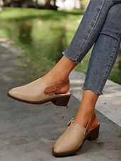 olcso Kényelmes szandálok-női mandula perforált slingback szandál tömbsarokkal és csatos pánttal - kényelmes és stílusos cipő munkához és hétköznapi kirándulásokhoz