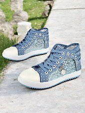 economico Sneakers da donna-sneakers alte in tela con lacci blu da donna con pannelli in rete ricamati, design a pois per abbigliamento casual e outdoor