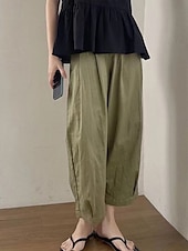 baratos Calça de linho de algodão simples-Mulheres Shorts de algodão e linho Calças inspiradas em linho Calças de linho de algodão Vintage Moda Roupa de rua Mimolet Cintura Média Tecido Bolsos Cintura elástica Confortável Macio Micro-Elástica