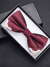 preiswerte Krawatten &amp;amp; Fliegen für Herren-Burgunderfarbenes Herren-Fliegenset mit Goldspitze, Einstecktuch und rosa Anstecknadel – elegante Accessoires für Hochzeiten, Partys und formelle Anlässe