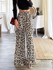 billiga breda ben och hög midja-Dam Brett skaft Kinesiska Mode Streetwear Fullängd Hög midja Leopard Ficka Elastiskt midjeband Bekväm Mjuk Microelastisk Utomhus Gata Leopard Sommar Vår Höst Normal