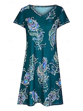 abordables Vestidos Florales Impresos-Mujer Normal Talla EU / US Vestido Midi Vestido bohemio de manga larga Vestido de verano Vestido elegante Elegante Bohemia Tropical Mariposa Vacaciones Hogar Trabajo Holgado Floral Geométrico Manga