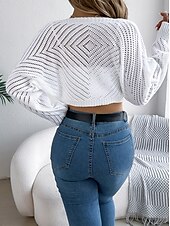 preiswerte Strickjacken und Oberbekleidung-Damen Strickjacke Pullover mit Zopfmuster Strassenmode Täglich Stilvoll Einfarbig Grobstricken Gehäkelt Öffnung vorne Ausgehöhlt Strick Raglanärmel Laternenärmel Langarm Crop Tops Stricken Heim Party