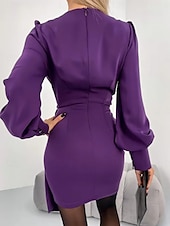 preiswerte Kleider für die Arbeit-Damen Minikleid Casual kleid Bodycon Stilvoll Sexy Brautkleider schlicht Urlaub Arbeit Täglich Regular Fit Glatt 3/4 Ärmel V Ausschnitt Schwarz Purpur Sommer Frühling