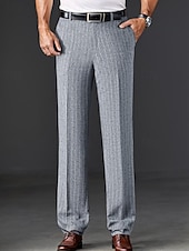baratos Solto-Homens Social Calças Calças de Terno Bolsos Listas Perna reta Tecido Respirável Resistente a rugas Comprimento total Formal Casamento Festa Moda Estilo Clássico Preto Branco
