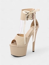 cheap Dress Sandals-Black Patent Leather Platform Sandals with Lace-Up Ankle Straps – Sexy Women&#039;s High Heel Shoes for Club and Dance