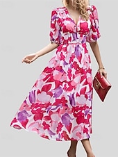 billiga Eleganta blommiga klänningar-Dam Långklänning Maxiklänning Vardagsklänning A linjeklänning Blommig klänning Sommarklänning Elegant Stylish Semester Dagligen Datum Normal Blommig Kortärmad V-hals Svart Rodnande Rosa Blå Grön
