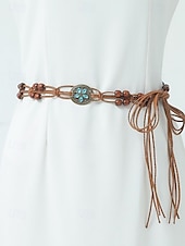 cheap Women&#039;s Belt-Boho Faux Leather Belt with Turquoise Pendant and Tassels – Adjustable Decorative Waist Accessory for Women, Perfect for Dresses, Festivals and Casual Outfits