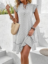 abordables Robes décontractées-Femme Mini robe Robe casual Robe Débardeur mode Décontractées Vacances du quotidien Standard Géométrique Sans Manches Col cranté Noir Kaki Eté