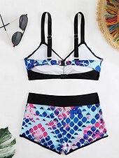 billiga Bikinis-Dam Badkläder Bikini Pojkeben Baddräkt Öppen rygg Hög midja Smal Semester Standkläder Grafisk V-hals Ärmlös Baddräkter