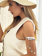 billiga Damarmband-dammanschettarmband i guldkedja – eleganta justerbara överarmssmycken med strass tofsar och dingelkedjor för fester och speciella tillfällen