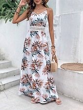 ieftine Rochii florale elegante-Pentru femei Rochie Maxi Rochie A line Rochie florala Rochie de vară Rochie cami Elegant Stilat Vacanță Zilnic Dată Fit regulat Floral Fără manșon În V Alb Vară