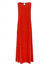 ieftine Rochii casual florale-Pentru femei Rochie Maxi Rochie casual Rochii Boho Chic Rochie Tip Maieu Boemia Casual Boho Vacanță Zilnic Plajă Potrivire Largă Simplu Manșon scurt Stil Nautic Roșu-aprins Maro Vară Primăvară