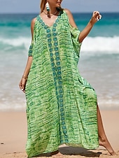 preiswerte Strandkleider-Damen Badeanzug Zudecken Schwimm-Kleid Bademode Patchwork Urlaub Strandbekleidung Blumen Graphic V Ausschnitt Kurze Ärmel Badeanzüge