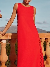 ieftine Rochii casual florale-Pentru femei Rochie Maxi Rochie casual Rochii Boho Chic Rochie Tip Maieu Boemia Casual Boho Vacanță Zilnic Plajă Potrivire Largă Simplu Manșon scurt Stil Nautic Roșu-aprins Maro Vară Primăvară
