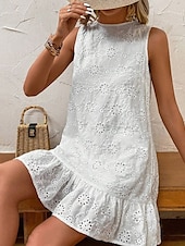 economico Vestiti-Per donna Mini Abito Abiti ispirati al lino Abito Bianco Vestito Casual Abito in cotone e lino Elegante Casual Vacanza Quotidiano Data Vestibilità regolare Semplice Senza Maniche Girocollo Bianco