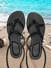 olcso Nyári szandálok-női gladiátor fűzős szandál – barna pántos lapos strandcipő nyári hétköznapi kirándulásokhoz