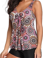 voordelige Tankini&#039;s-Dames Zwemkleding 2 stuks Jongen been Zwempak Blote rug Hoge taille Slank Vakantie Strand Kleding Grafisch V-hals Mouwloos Badpakken