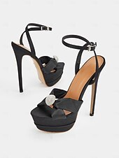 cheap Nightlife Party-Women&#039;s Satin Platform Stiletto Heels – Rhinestone Embellished Open-Toe Wedding Shoes for Brides and Glamorous Events