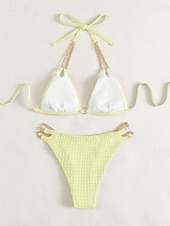 economico Bikini-Per donna Costumi da bagno Bikini 2 pezzi Slip brasiliano Costume da bagno Schiena scoperta Taglia piccola Festività Abbigliamento mare Tinta unica Halter Neck Senza maniche Costumi da bagno