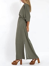 voordelige T-shirt-jurken-Dames Maxi-jurk Casual jurk A lijn jurk Stijlvol Basic Casual Vakantie Dagelijks Normale pasvorm Effen Halve mouw V-hals Zwart Leger Groen Zomer Lente