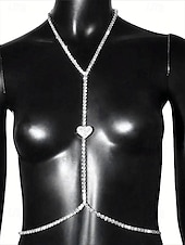economico Collana da donna-collana con catena per il corpo in strass da donna – ciondolo a cuore, scintillante gioiello a forma di Y per feste, abbigliamento da discoteca o eventi speciali