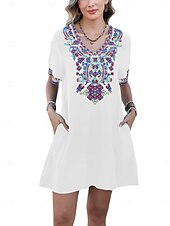 ieftine Rochii Boho-Ziua Îndrăgostiților Pentru femei Normal Rochie Mini Rochii Boho Chic Rochie A line Rochie Boho Boemia Stilat Clasic Cu Mâneci La Cot Vacanță Petrecere Zilnic Potrivire Formă Geometric Simplu Manșon