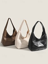 cheap Handbag &amp; Totes-Women&#039;s Faux Leather Hobo Shoulder Bag – Minimalist Casual Design for Daily Use and Work Color Black White Brown