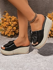 Недорогие Женские сандалии-босоножки на танкетке с золотистым металлическим бантом для женщин - гламурные босоножки на платформе для повседневных летних прогулок