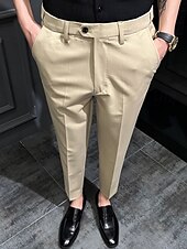 cheap Slim-Men&#039;s Dress Pants Trousers Chinos Buttons Pocket Solid Color Comfort Ankle-Length Formal Party Work Fashion Classic Style Black Khaki Micro-elastic