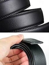 levne Pánské opasky-pánský nastavitelný černý kožený pásek s elegantní kovovou přezkou - pravá kůže, přizpůsobitelná délka, ideální pro obchodní příležitostné a svatební příležitosti