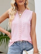 abordables Débardeurs et camisoles femme-Débardeur femme à bretelles fines uni stylé décontracté sans manches col en V hauts réguliers quotidienne dentelle œillet blanc rose été