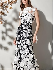 preiswerte Cocktailkleider-Etuikleid/Säulenkleid, elegantes Hochzeitskleid, knöchellang, ärmellos, mit 3D-Blumenspitzenapplikationen 2025