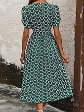 abordables Robes fleuries décontractées-Femme Robe mi-longue Robe casual Robe Trapèze mode Décontractées Vacances du quotidien Standard Floral Manche Courte Col V Vert foncé Eté