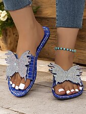 economico Infradito da Vacanza-sandali da donna con farfalla e strass blu – eleganti calzature estive per la spiaggia, le vacanze e gli outfit casual