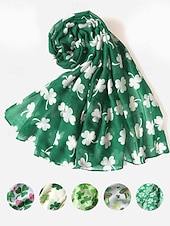 economico Sciarpe da donna-sciarpa trifoglio di San Patrizio per donna, leggera sciarpa con stampa trifoglio, accessorio verde festoso per feste, celebrazioni e uso quotidiano