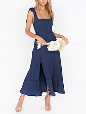 cheap White Graduation Dresses-Women&#039;s Long Dress Maxi Dress Graduation Dress A Line Dress Summer Dress Cami Dress Elegant Stylish Vacation Daily Date Regular Fit Plain Sleeveless Square Neck Black White Light Green Pink Summer