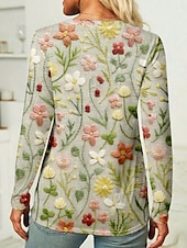 ieftine tricou floral-Pentru femei Tricou Floral Grafic Casual Manșon Lung Stil Nautic Topuri obișnuite Zilnic Imprimeu Verde Crud Primăvară Toamnă
