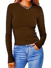 economico Magliette-Per donna Polo maglietta Liscio Vintage Di tendenza Manica lunga Rotonda Top corti Giornaliero Per uscire Nero Bianco Rosa Verde militare Rosso Primavera Autunno Inverno