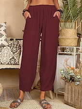 cheap Plain Cotton Linen Pant-Women&#039;s Cotton Linen Pants Pants Trousers Lightweight Casual Ankle-Length High Rise Plain Pocket Breathability Comfortable Inelastic Casual Daily Weekend Wine Navy Black White Summer Spring Regular