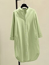 cheap Dresses-Women&#039;s Long Dress Maxi Dress Linen-Inspired Dresses Shirt Dress Casual Dress Cotton Linen Dress Stylish Casual Vacation Daily Date Regular Fit Plain Long Sleeve Stand Collar White Yellow Pink Green