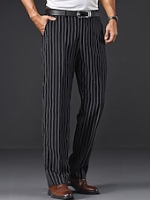 baratos Solto-Homens Social Calças Calças de Terno Bolsos Listas Perna reta Tecido Respirável Resistente a rugas Comprimento total Formal Casamento Festa Moda Estilo Clássico Preto Branco