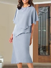 economico Lunghezza del tè-Abito A-Line per la madre della sposa Ospite di nozze Elegante Taglie forti Collo a gioiello Lunghezza tè Chiffon Maniche corte con rouches 2025 taglia personalizzata gratuita