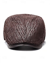 billiga Herrhattar-vintage brun newsboy baskerkeps med strukturmönster och brätte i konstläder, snygg platt keps för män, perfekt för vardagskläder, bilkörning och utomhusaktiviteter