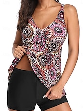 voordelige Tankini&#039;s-Dames Zwemkleding 2 stuks Jongen been Zwempak Blote rug Hoge taille Slank Vakantie Strand Kleding Grafisch V-hals Mouwloos Badpakken