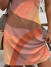 levne Šaty s batikou a gradientem-Dámské Mini Šaty Petite Šaty Letní Šaty Sukně A Linie Šaty Tank Šaty Vintage Stylové Casual Dovolená Každodenní Prázdniny Volný Střih Geometrické Bez Rukávů Kulatý Výstřih Hnědé Leto Jaro