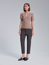 economico Bluse e camicie-Per donna Tinta unica Formale All&#039;aperto Ufficio Manica a Palloncino Nero Rosa Manica a sbuffo Manette Bottoni Davanti Manica Corta Elegante Moda Casual Quotidiano Dentellato Estate Primavera