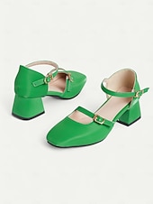 economico Anni &amp;#39;50-scarpe da donna con tacco a blocco mary jane retrò – pelle verniciata verde brillante con cinturini regolabili, perfette per ufficio, feste e outfit casual