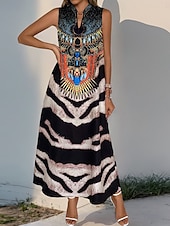 olcso Bohém ruhák-Női Maxiruha hétköznapi ruha Boho elegáns ruhák Ujjatlan ruha Boho ruha Csehország Alkalmi Boho Vakáció Napi Tengerpart Laza öltözet Virágos Ujjatlan Vágott nyak Fekete Nyár